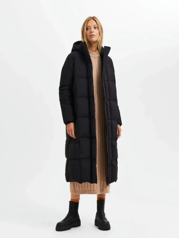 Overtøj>SELECTED LONGLINE RE:DOWN® PUFFERJAKKE Black