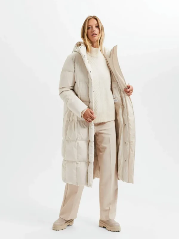 Overtøj>SELECTED LONGLINE RE:DOWN® PUFFERJAKKE Beige