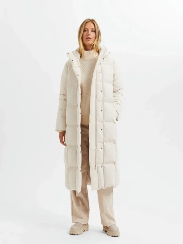 Overtøj>SELECTED LONGLINE RE:DOWN® PUFFERJAKKE Beige