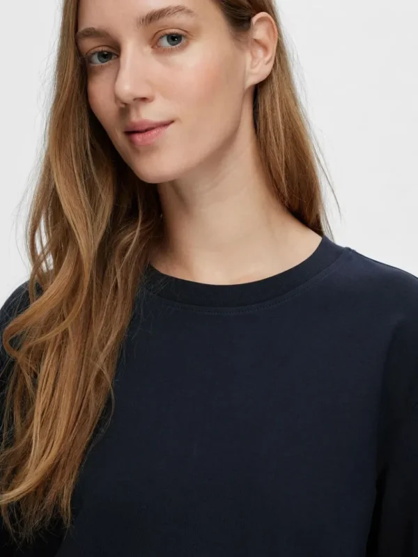 T-shirts>SELECTED LONG-SLEEVED BOXY T-SHIRT Blue