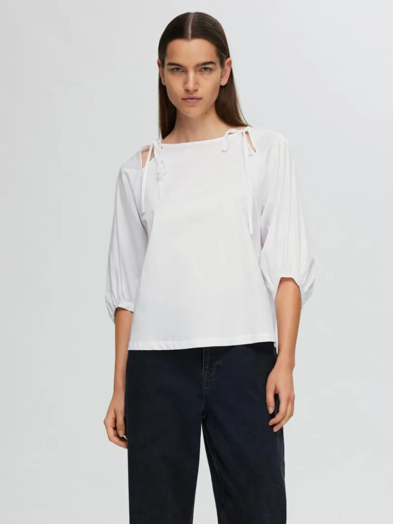 loose_bluse_med_rmer_0.webp Toppe Og Bluser>SELECTED LOOSE BLUSE MED 3/4-ÆRMER White