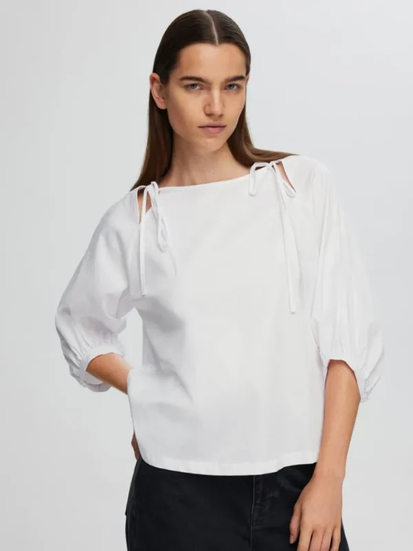 Toppe Og Bluser>SELECTED LOOSE BLUSE MED 3/4-ÆRMER White