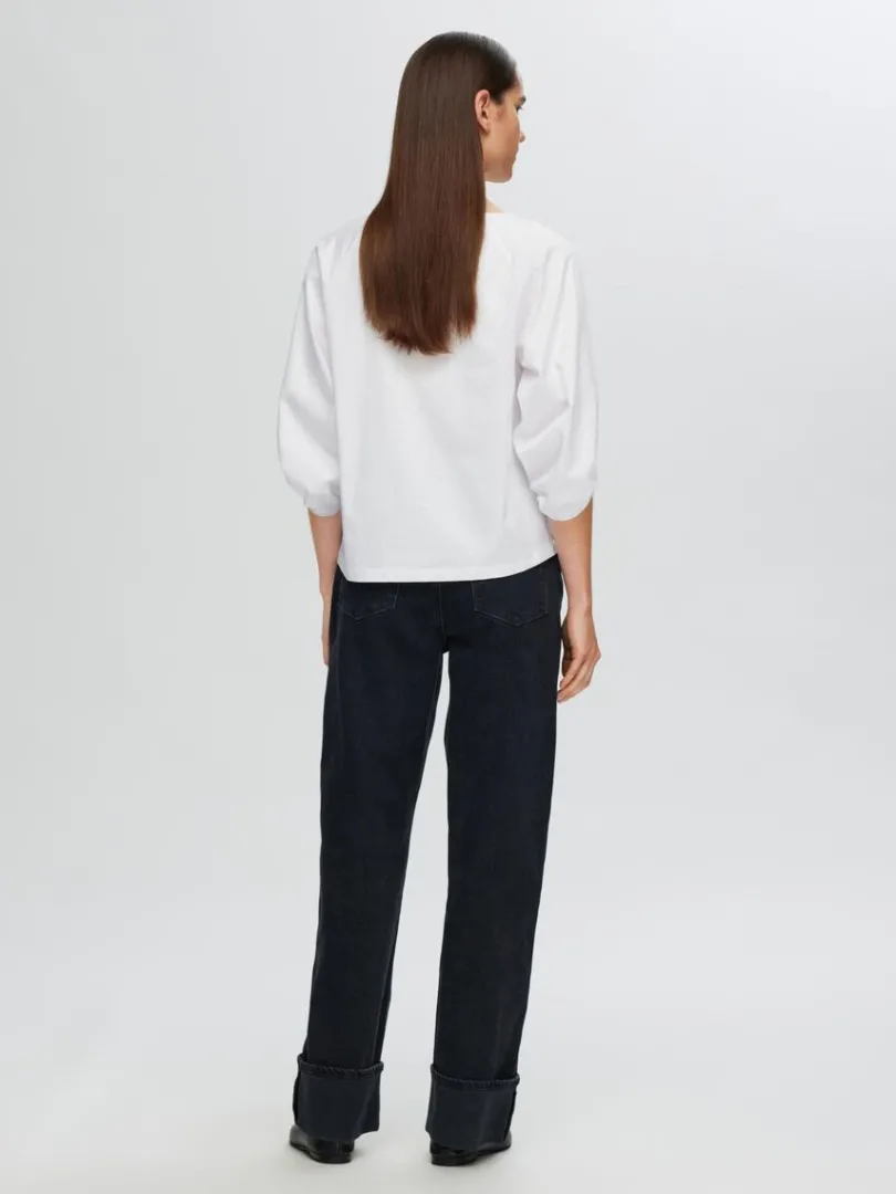 loose_bluse_med_rmer_4.webp Toppe Og Bluser>SELECTED LOOSE BLUSE MED 3/4-ÆRMER White