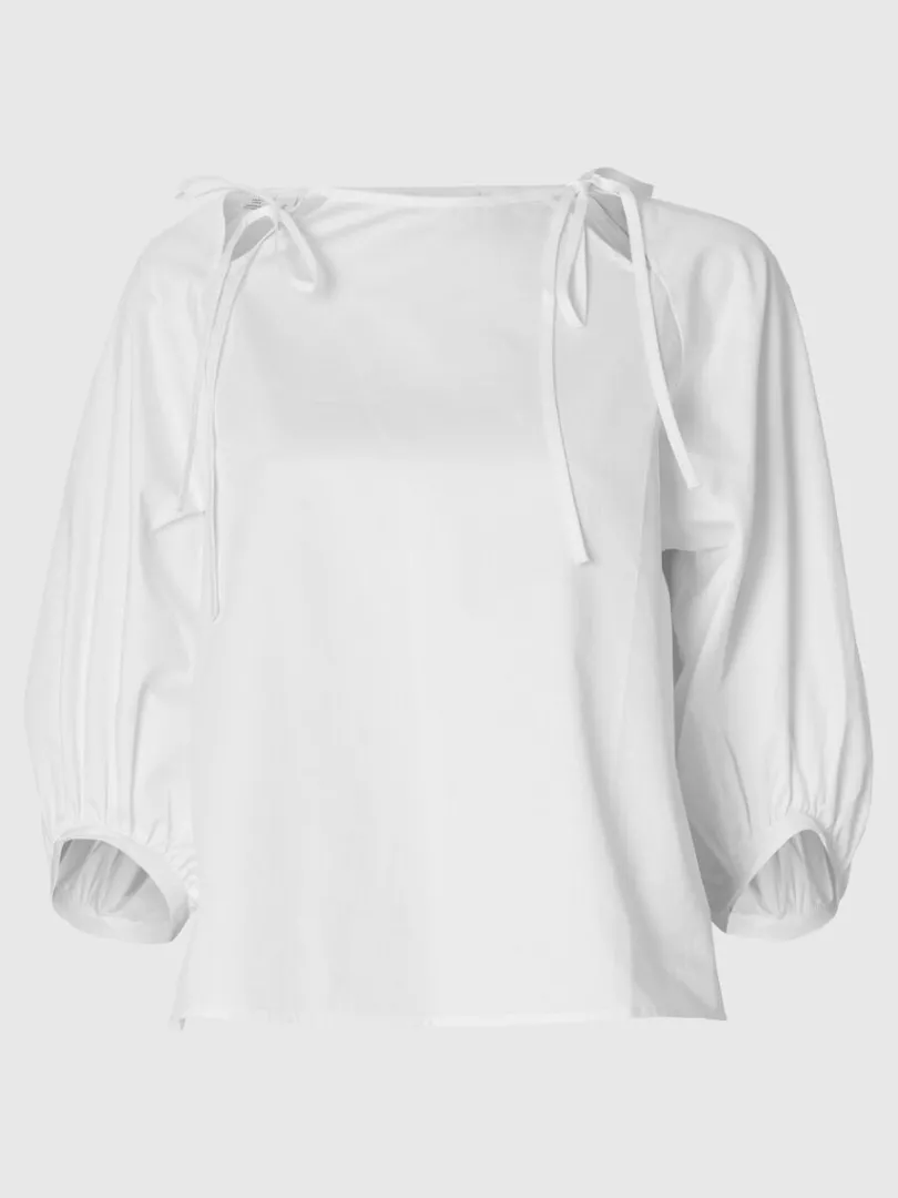loose_bluse_med_rmer_5.webp Toppe Og Bluser>SELECTED LOOSE BLUSE MED 3/4-ÆRMER White