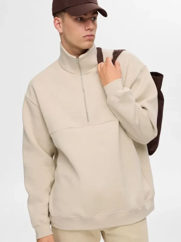 Hættetrøjer & Sweatshirts>SELECTED LOOSE FIT MED LYNLÅS SWEATSHIRT Beige