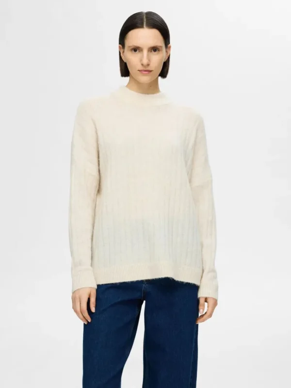 Strik>SELECTED LOOSE FIT STRIKTRØJE Beige