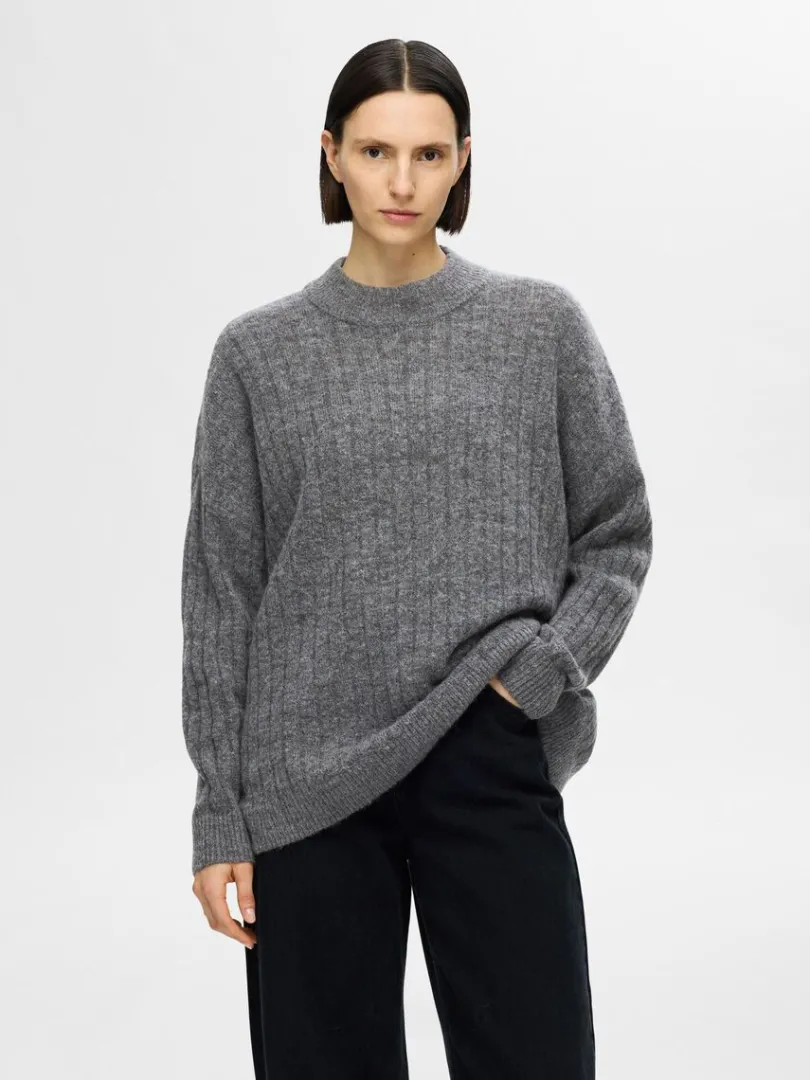 loose_fit_striktrje_0.webp Strik>SELECTED LOOSE FIT STRIKTRØJE Grey