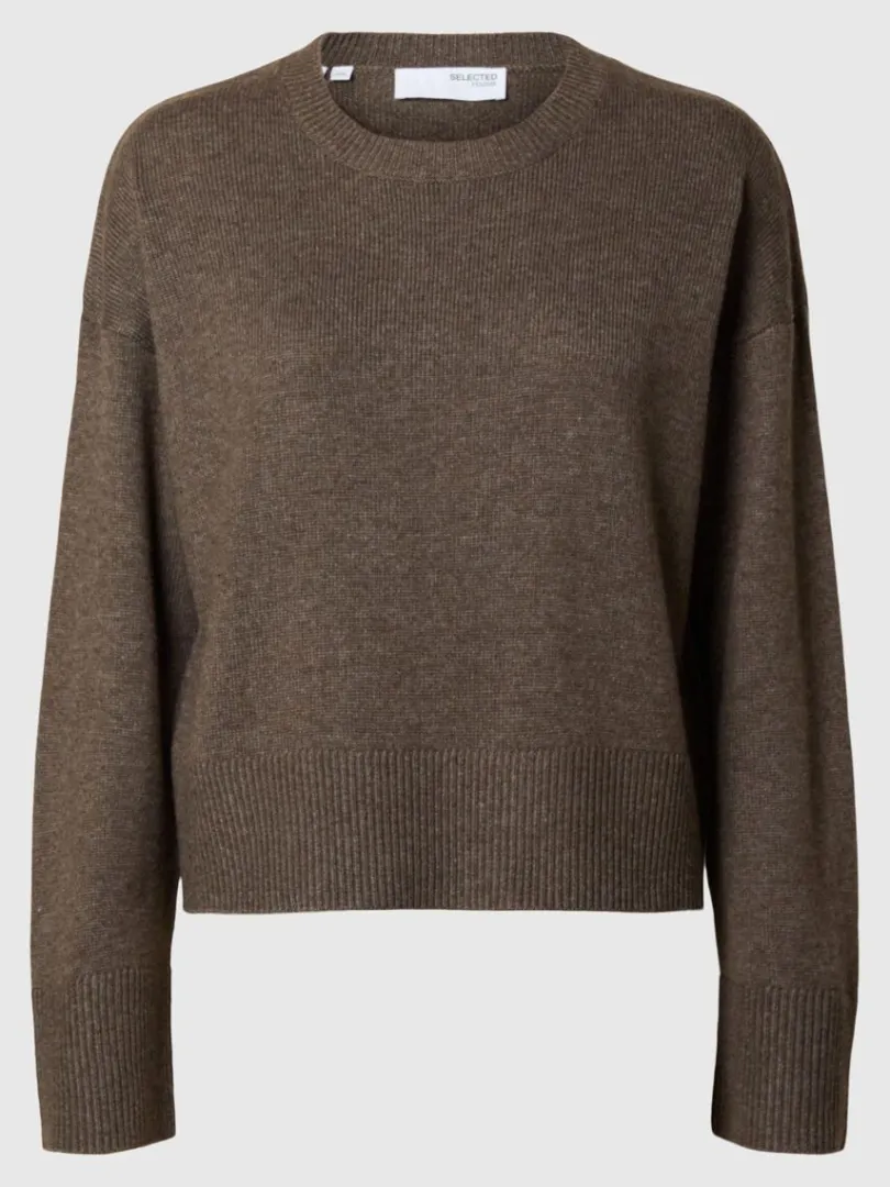 loose_fit_sweater_med_run_0.webp Strik>SELECTED LOOSE FIT SWEATER MED RUND HALS Brown