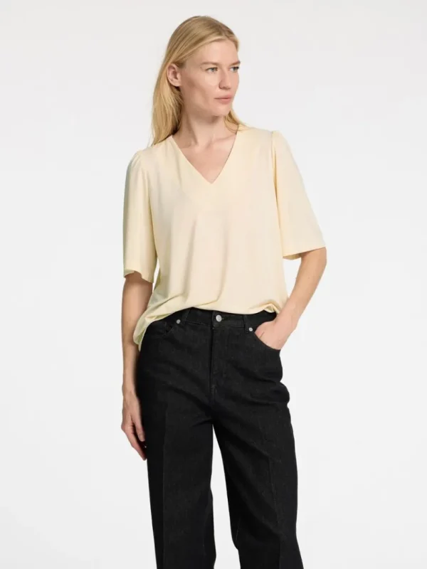 Toppe Og Bluser>SELECTED LOOSE FIT TOP MED V-HALS Beige