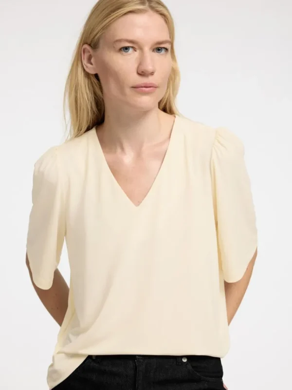 Toppe Og Bluser>SELECTED LOOSE FIT TOP MED V-HALS Beige