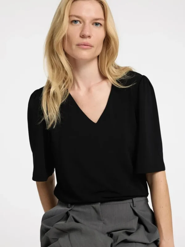 Toppe Og Bluser>SELECTED LOOSE FIT TOP MED V-HALS Black