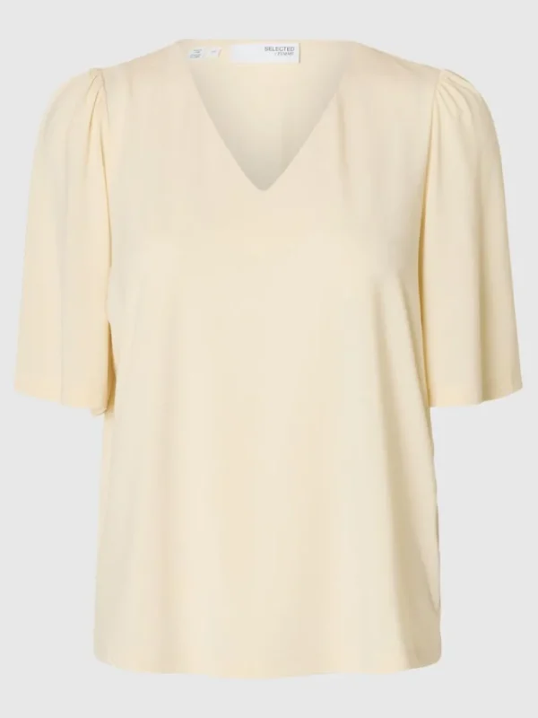Toppe Og Bluser>SELECTED LOOSE FIT TOP MED V-HALS Beige