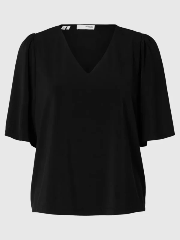 Toppe Og Bluser>SELECTED LOOSE FIT TOP MED V-HALS Black