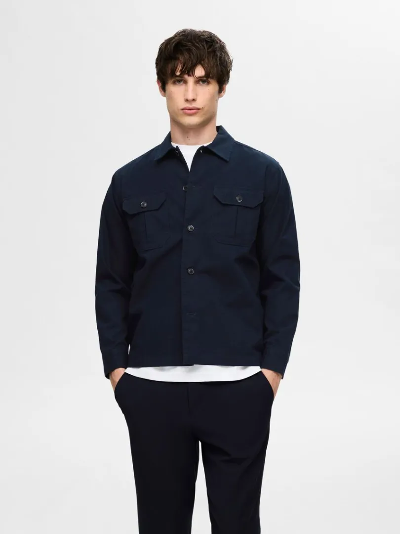ls_bomuld_overshirt_0.webp Overtøj | Skjorter>SELECTED LØS BOMULD OVERSHIRT Blue
