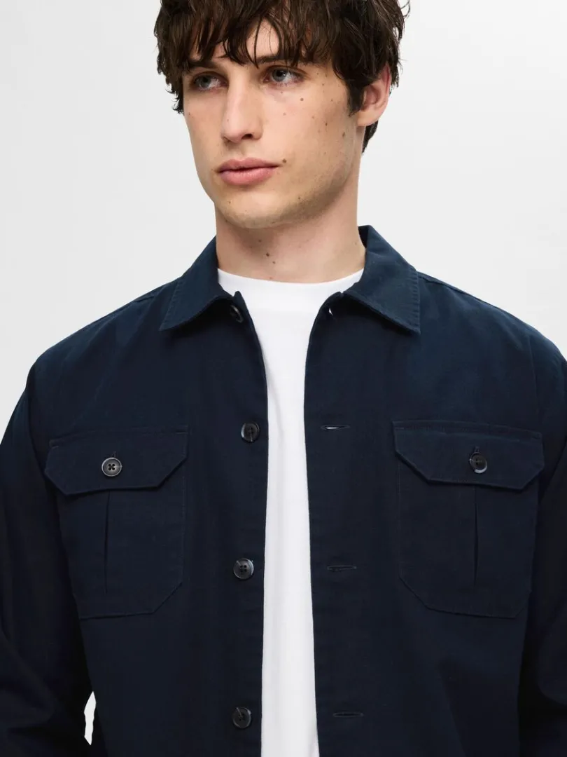 ls_bomuld_overshirt_3.webp Overtøj | Skjorter>SELECTED LØS BOMULD OVERSHIRT Blue