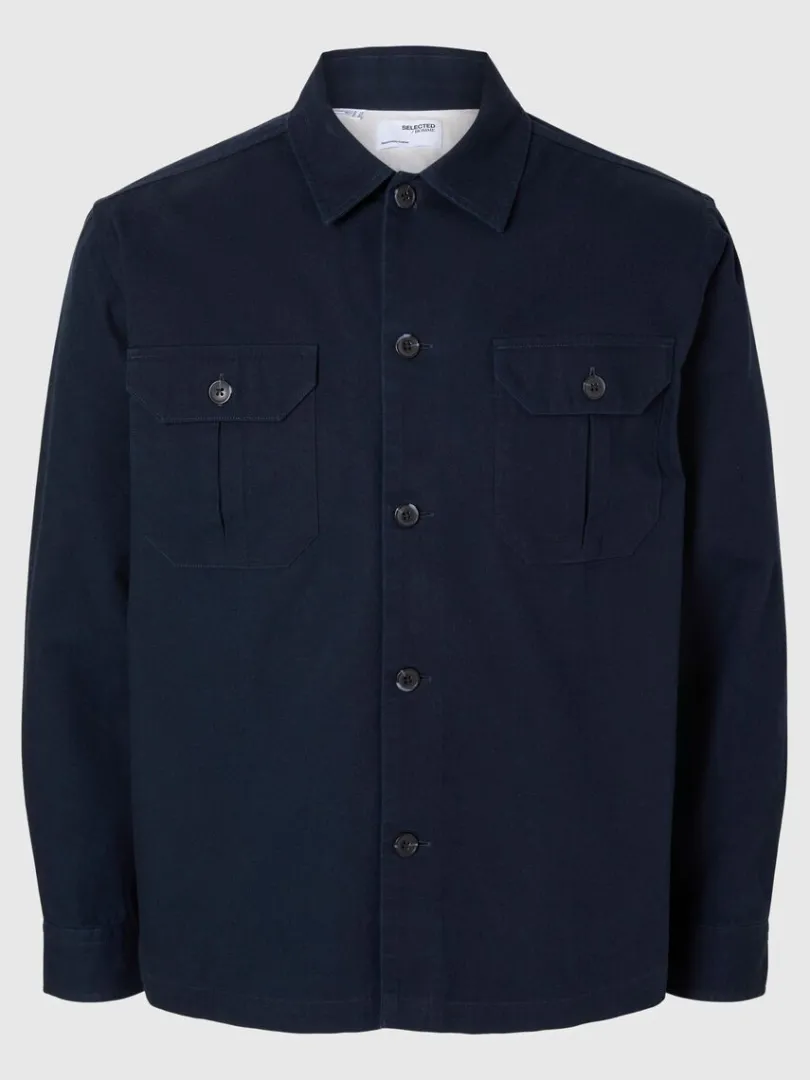 ls_bomuld_overshirt_4.webp Overtøj | Skjorter>SELECTED LØS BOMULD OVERSHIRT Blue