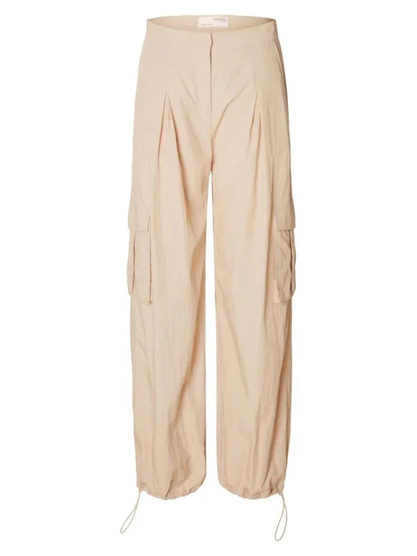 Bukser>SELECTED LØSE FALDSKÆRMSBUKSER Beige