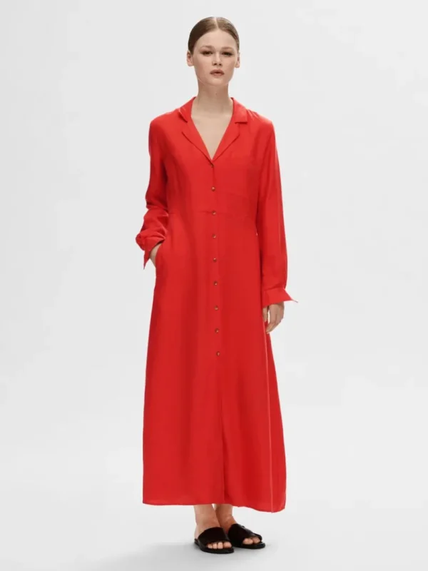 Kjoler>SELECTED MAXI SKJORTEKJOLE Red