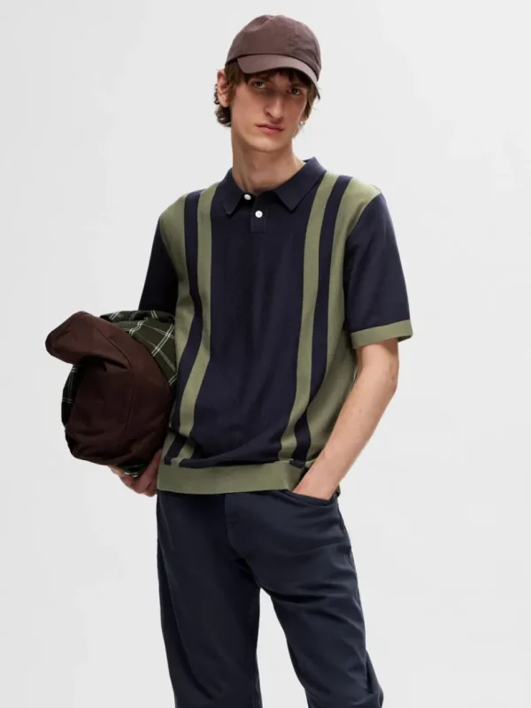 Poloer | Strik>SELECTED MED FARVEBLOKKE STRIKKET POLOSHIRT Blue