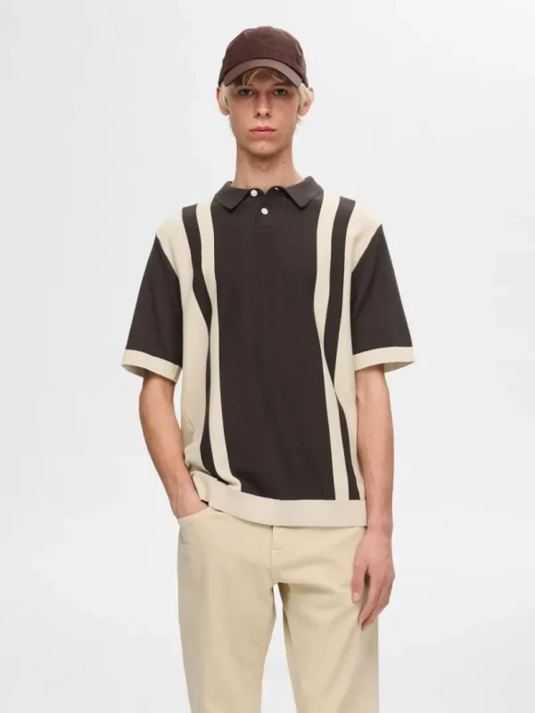 Poloer | Strik>SELECTED MED FARVEBLOKKE STRIKKET POLOSHIRT Brown