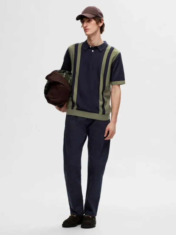 Poloer | Strik>SELECTED MED FARVEBLOKKE STRIKKET POLOSHIRT Blue