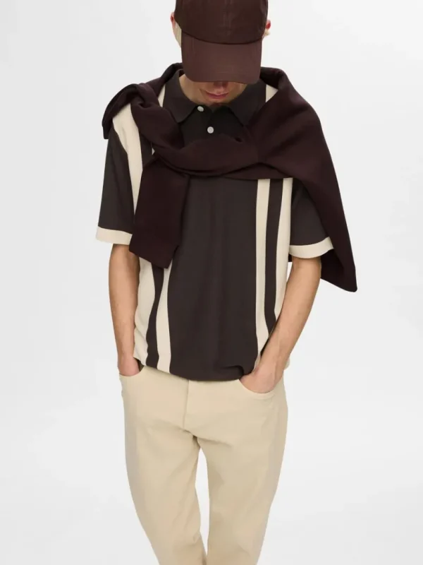 Poloer | Strik>SELECTED MED FARVEBLOKKE STRIKKET POLOSHIRT Brown
