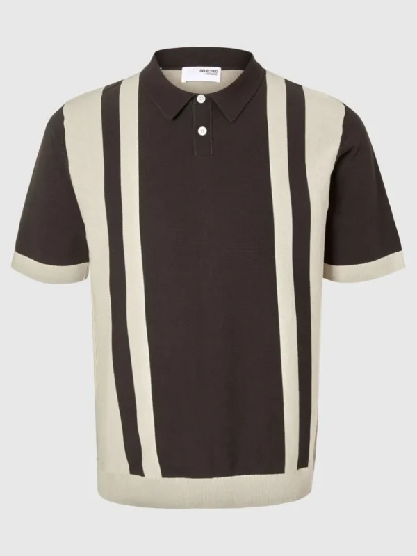 Poloer | Strik>SELECTED MED FARVEBLOKKE STRIKKET POLOSHIRT Brown