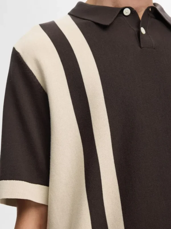 Poloer | Strik>SELECTED MED FARVEBLOKKE STRIKKET POLOSHIRT Brown
