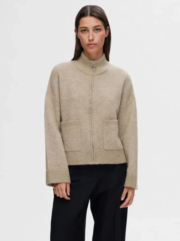 Strik>SELECTED MED LYNLÅS CARDIGAN Beige