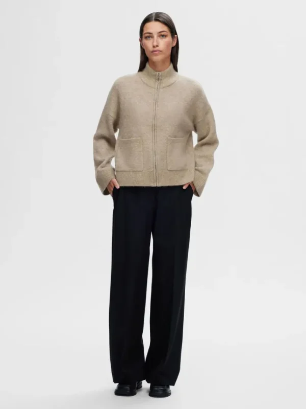 Strik>SELECTED MED LYNLÅS CARDIGAN Beige
