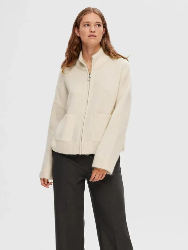Strik>SELECTED MED LYNLÅS CARDIGAN Beige