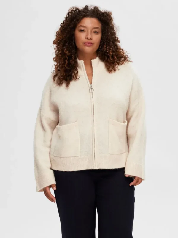 Strik>SELECTED MED LYNLÅS CARDIGAN Beige