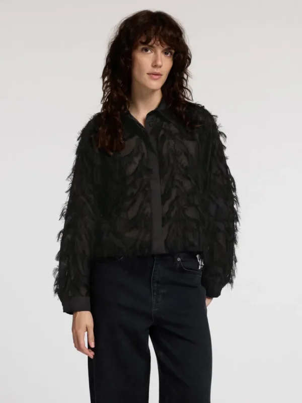 Skjorter>SELECTED MED TEKSTUR CROPPED SKJORTE Black