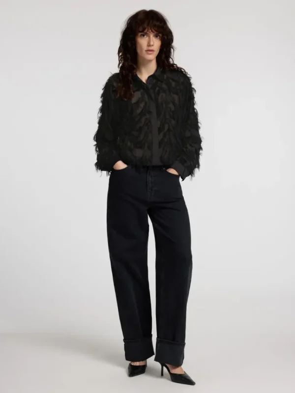 Skjorter>SELECTED MED TEKSTUR CROPPED SKJORTE Black