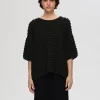 Toppe Og Bluser>SELECTED MED TEKSTUR TOP MED 3/4-ÆRMER Black