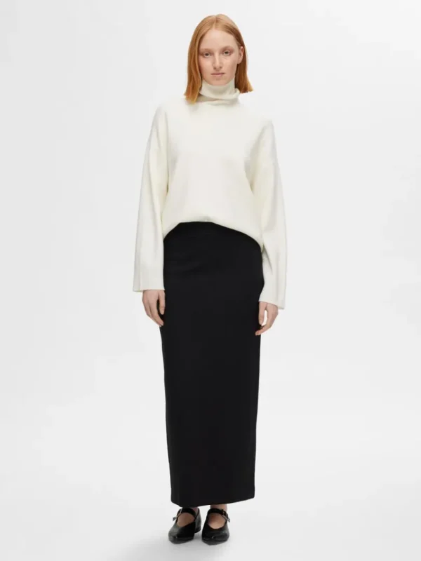 Nederdele>SELECTED MELLEMHØJ TALJE MAXINEDERDEL Black