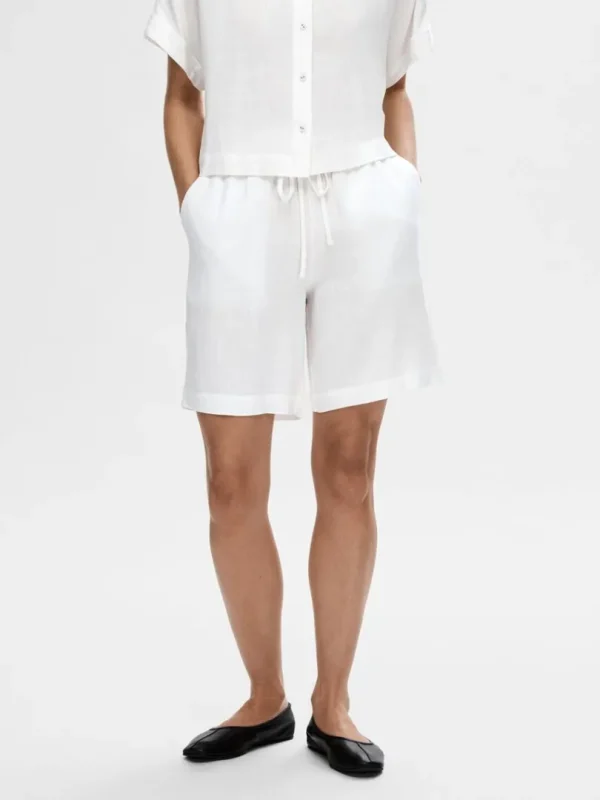 Shorts>SELECTED MELLEMHØJ TALJE SHORTS White