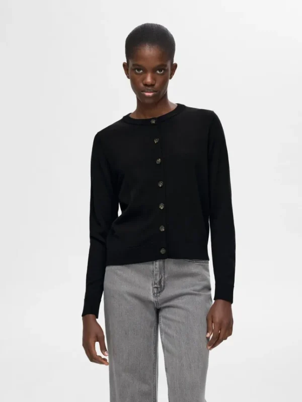 Strik>SELECTED 100% MERINOULD CARDIGAN Black