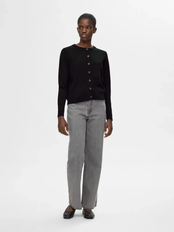 Strik>SELECTED 100% MERINOULD CARDIGAN Black