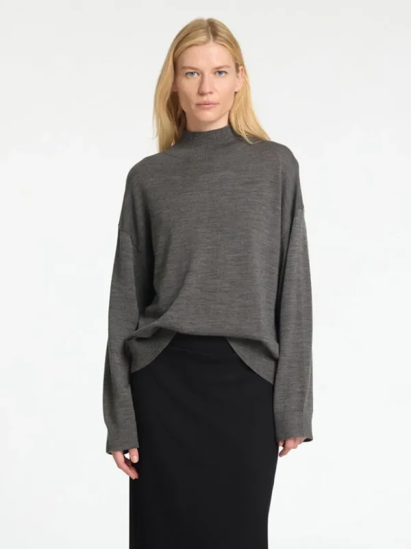 Strik>SELECTED 100% MERINOULD HØJHALSET TRØJE Grey