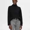 Strik>SELECTED 100% MERINOULD HØJHALSET TRØJE Black