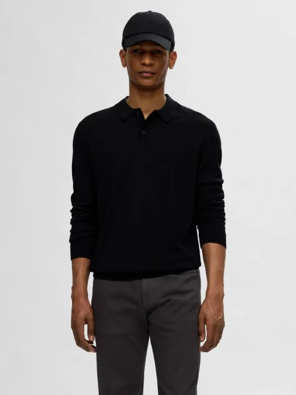 Strik>SELECTED 100% MERINOULD POLO Black