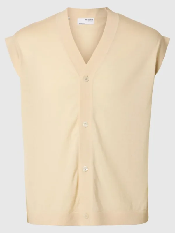 Overtøj>SELECTED 100% MERINOULD STRIK VEST Beige
