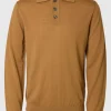 Strik>SELECTED 100% MERINOULD STRIKKET POLOSHIRT Orange
