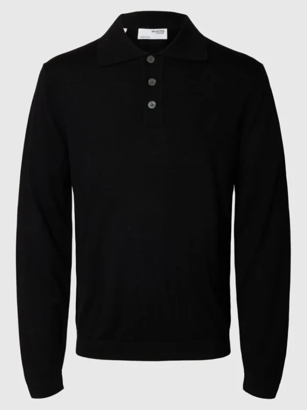 Strik>SELECTED 100% MERINOULD STRIKKET POLOSHIRT Black
