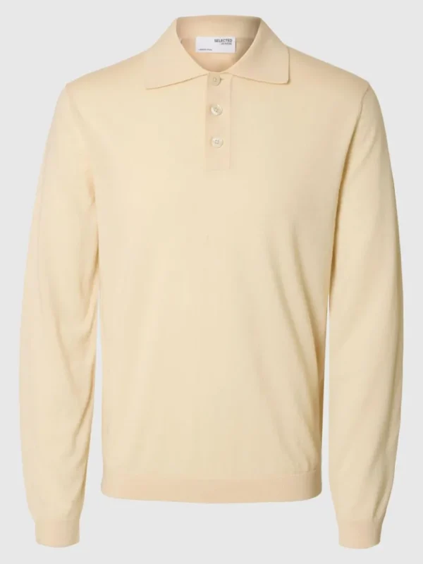Strik>SELECTED 100% MERINOULD STRIKKET POLOSHIRT Beige