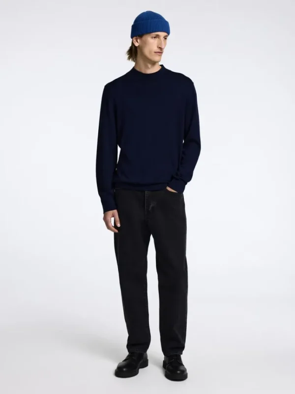 Strik>SELECTED 100% MERINOULD SWEATER MED HØJ HALS Blue