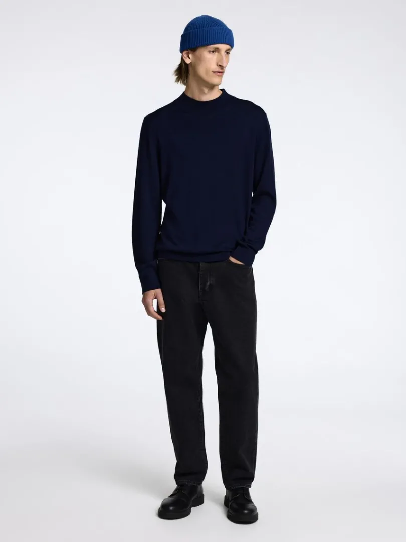 merinould_sweater_med_hj_0-1.webp Strik>SELECTED 100% MERINOULD SWEATER MED HØJ HALS Blue