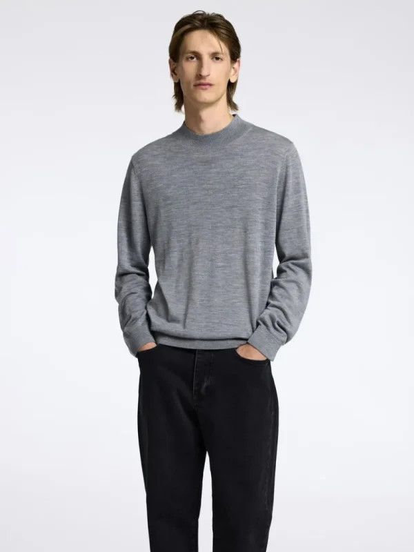 Strik>SELECTED 100% MERINOULD SWEATER MED HØJ HALS Grey