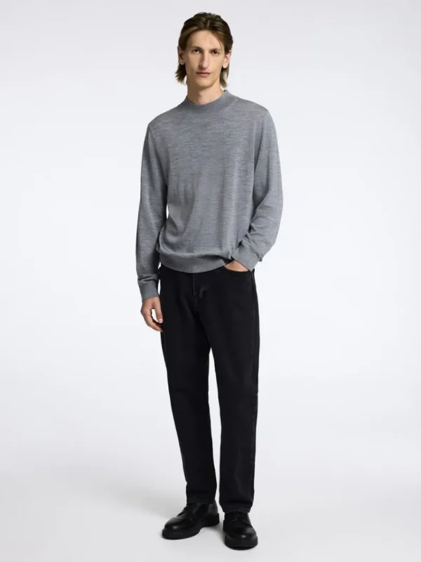 Strik>SELECTED 100% MERINOULD SWEATER MED HØJ HALS Grey